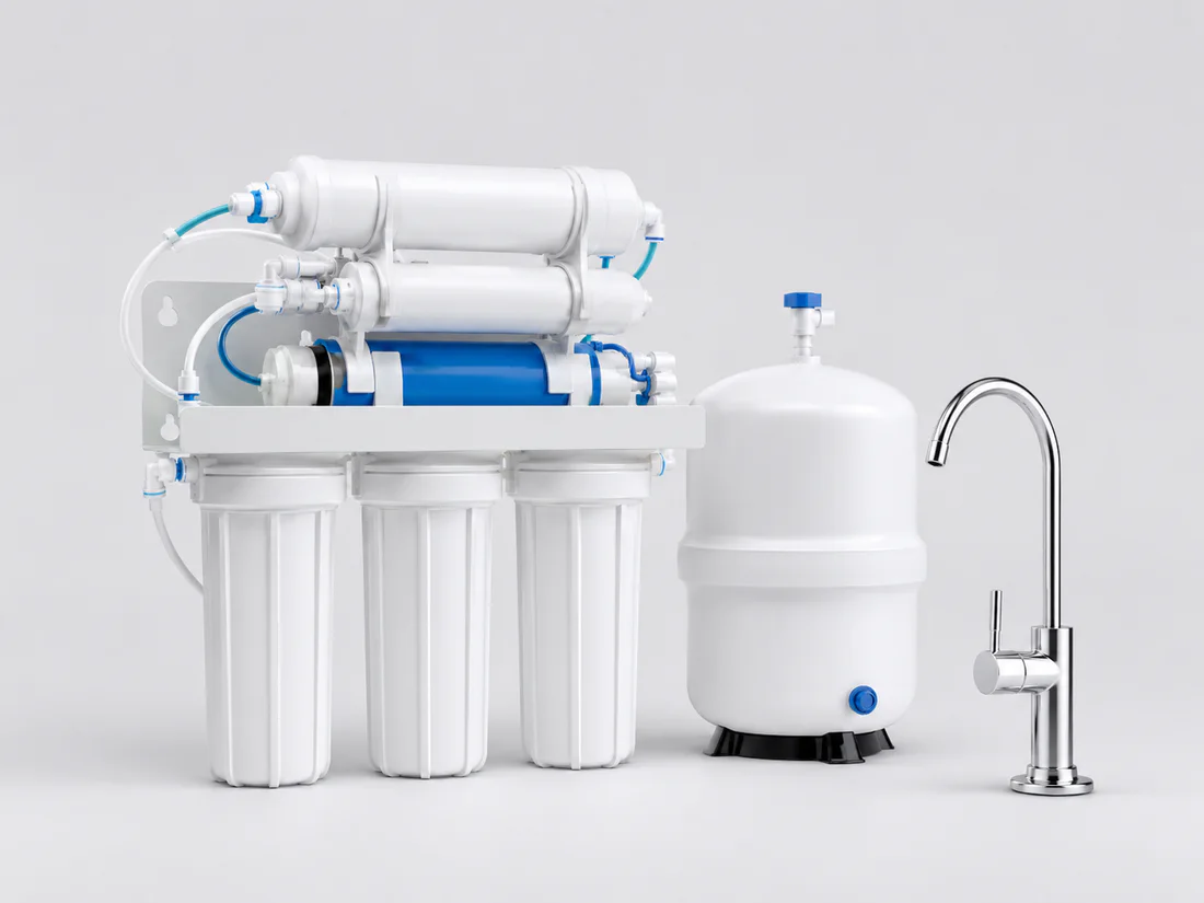 Under-sink reverse osmosis drinking water system with storage tank and dedicated faucet